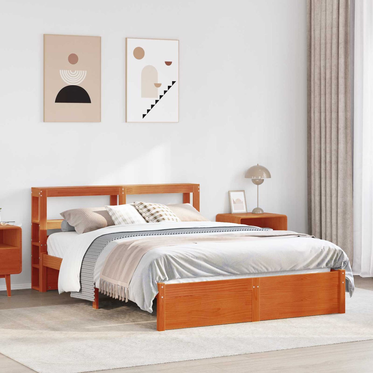 vidaXL Σκελετός Κρεβατιού Κερωτό καφέ 150 x 200 cm Στερεό ξύλο πεύκου