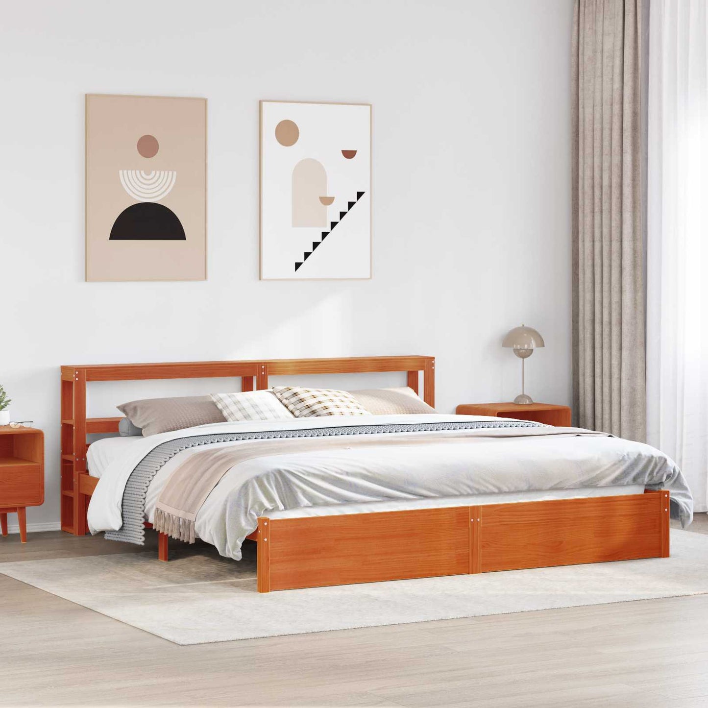 vidaXL Σκελετός Κρεβατιού Κερωτό καφέ 200 x 200 cm Στερεό ξύλο πεύκου