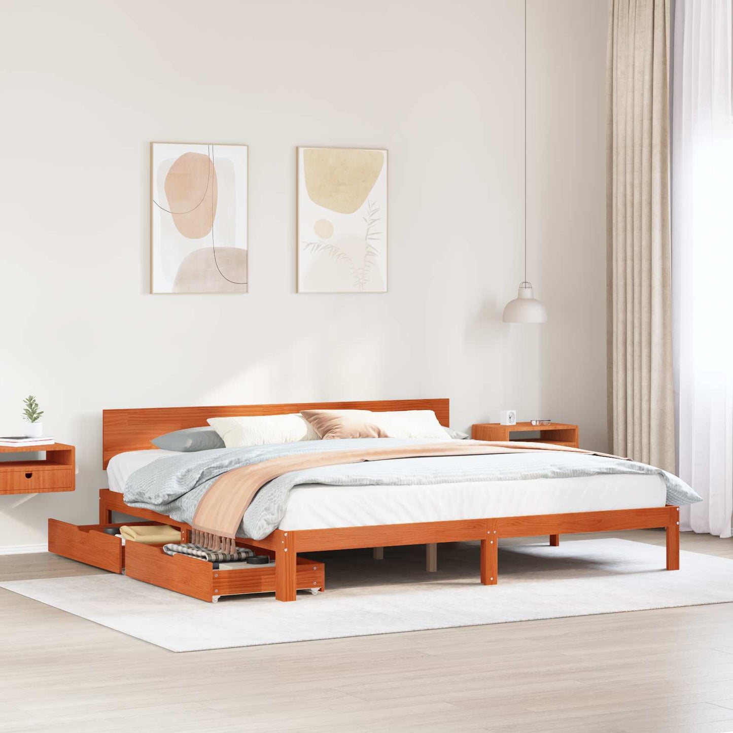 vidaXL Σκελετός Κρεβατιού Κερωτό καφέ 180 x 200 cm Στερεό ξύλο πεύκου