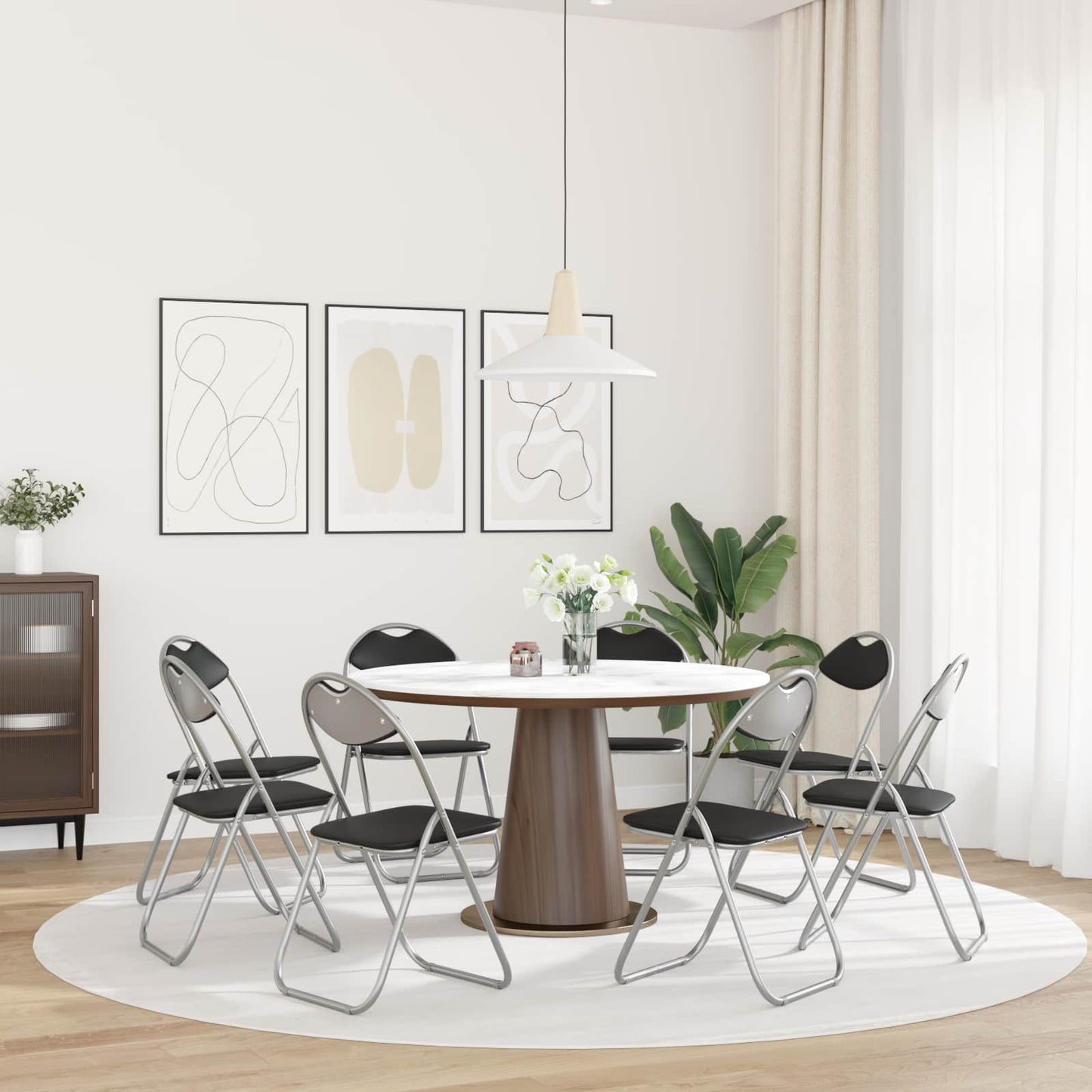vidaXL Σαλονάκι Τραπεζαρίας Αναδιπλούμενο 8 pcs Μαύρο PVC ατσάλι