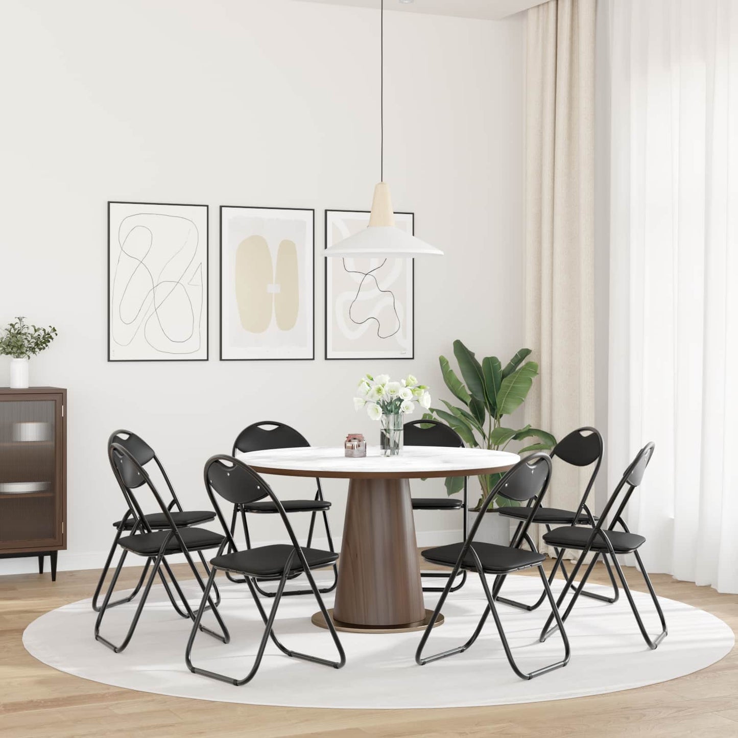vidaXL Σαλονάκι Τραπεζαρίας Αναδιπλούμενο 8 pcs Μαύρο PVC ατσάλι