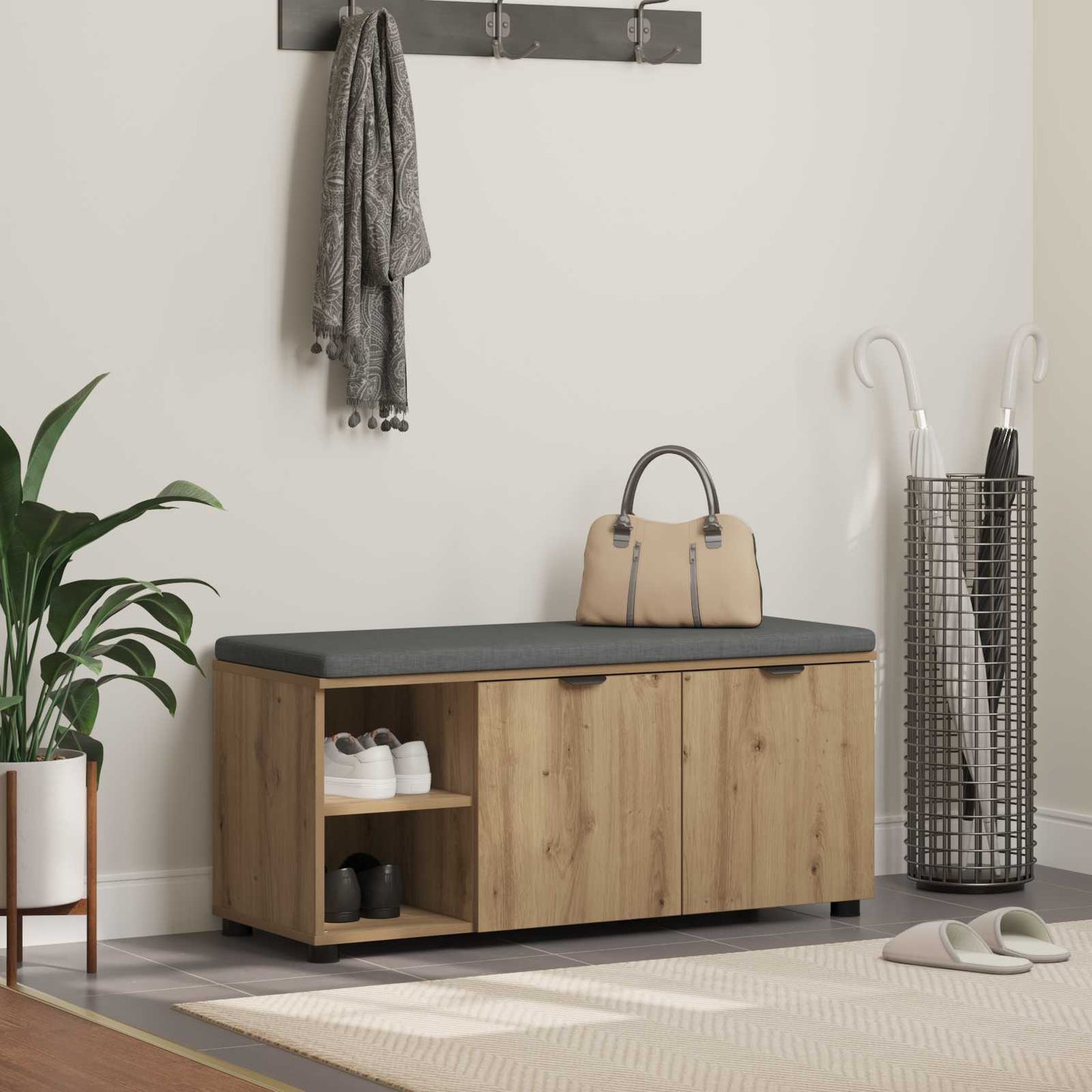 vidaXL Πάγκος Παπουτσιών με Μαξιλάρι Artisan Δρυς 100 x 38 x 46 εκ