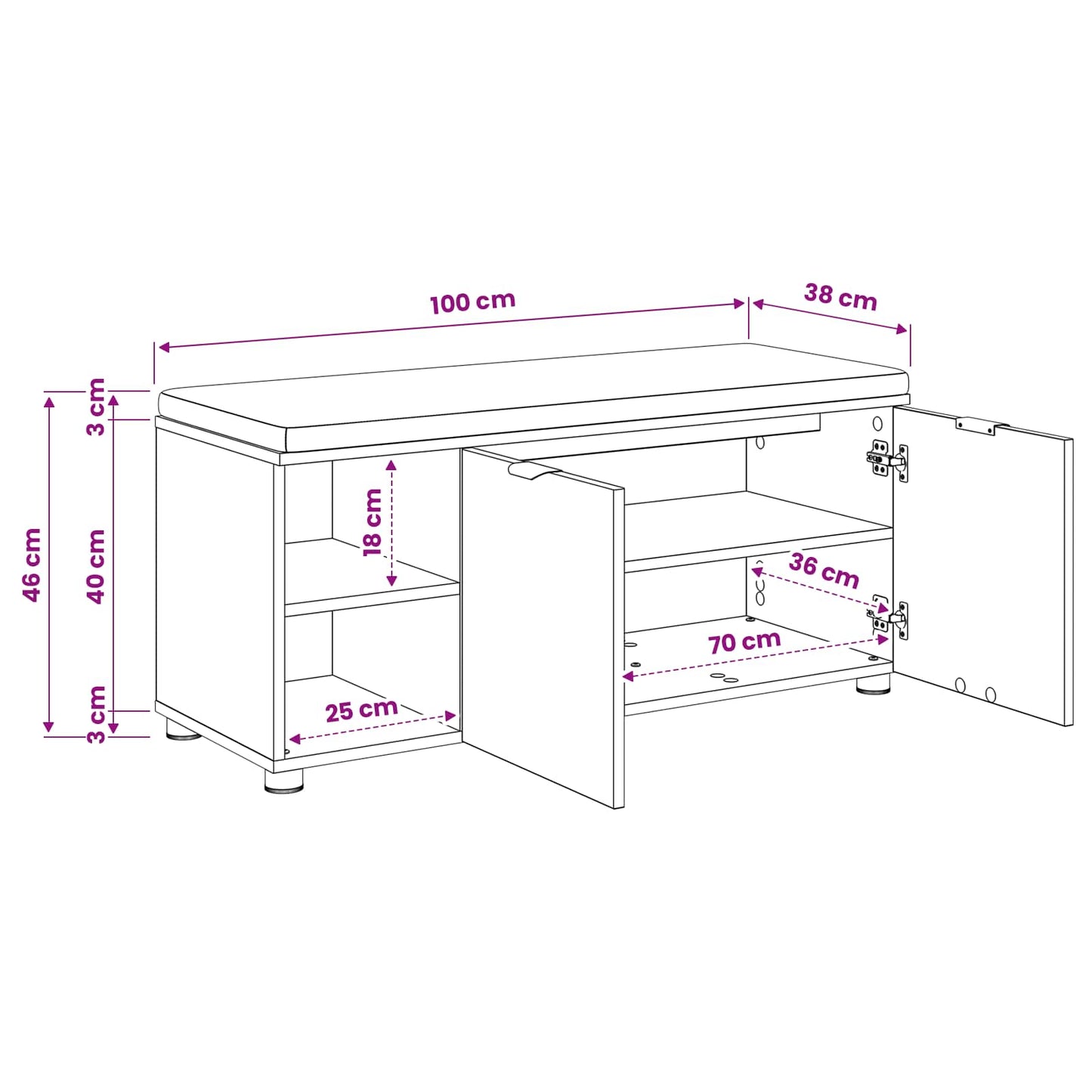 vidaXL Πάγκος Παπουτσιών με Μαξιλάρι Artisan Δρυς 100 x 38 x 46 εκ