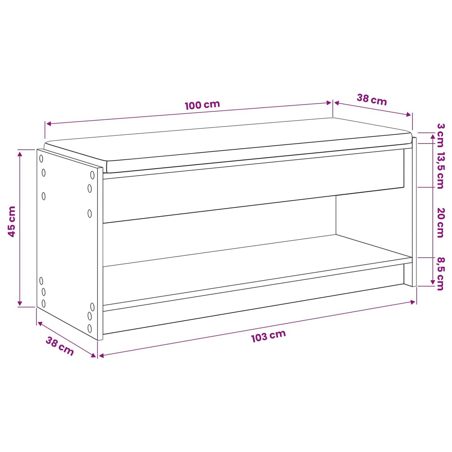 vidaXL Πάγκος Παπουτσιών με Μαξιλάρι Artisan Δρυς 103 x 38 x 45 εκ