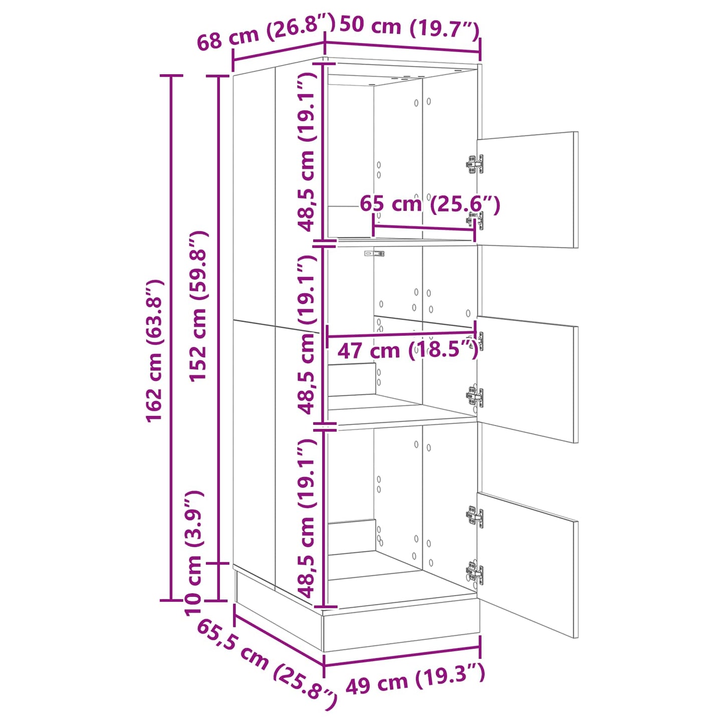 vidaXL Ντουλάπα Πλυσταριού με αποθήκευση Μαύρη Οξυά 50 x 68 x 162 εκ