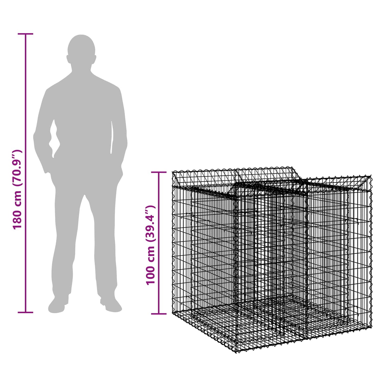 vidaXL Ανασηκωμένο κρεβάτι gabion 2 τμχ. 100 x 100 x 100 cm Ασημί