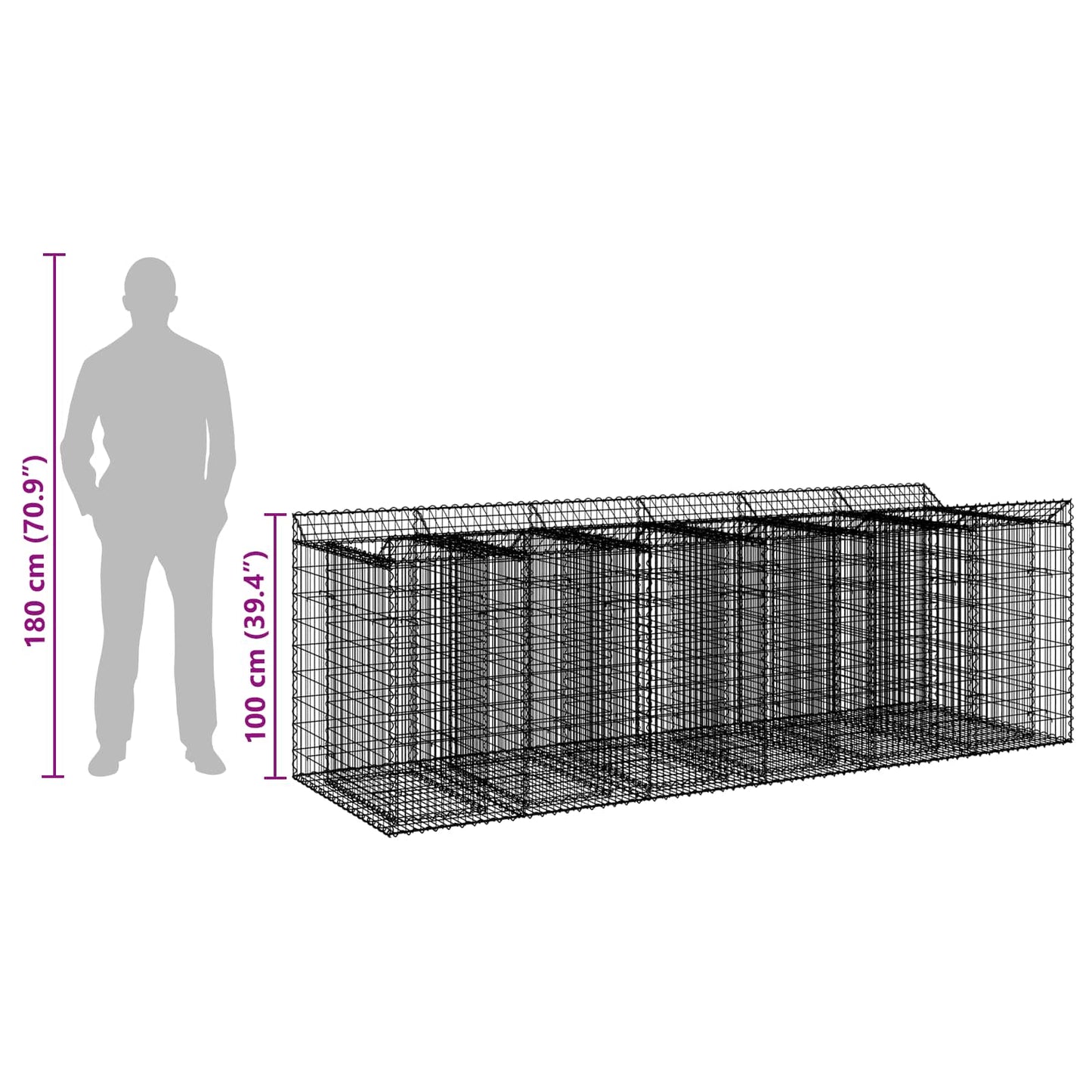 vidaXL Ανασηκωμένο κρεβάτι gabion 3 τμχ. 300 x 100 x 100 cm Ασημί