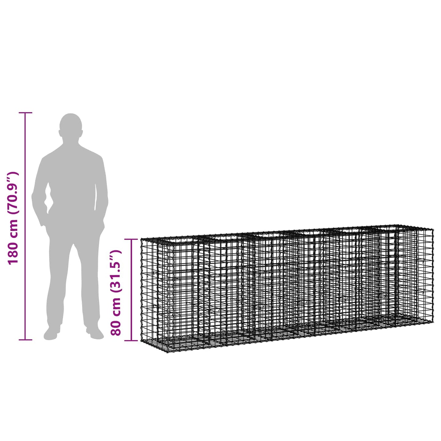 vidaXL Ανασηκωμένο κρεβάτι gabion 2 τμχ. 250 x 50 x 80 εκ Ασημί