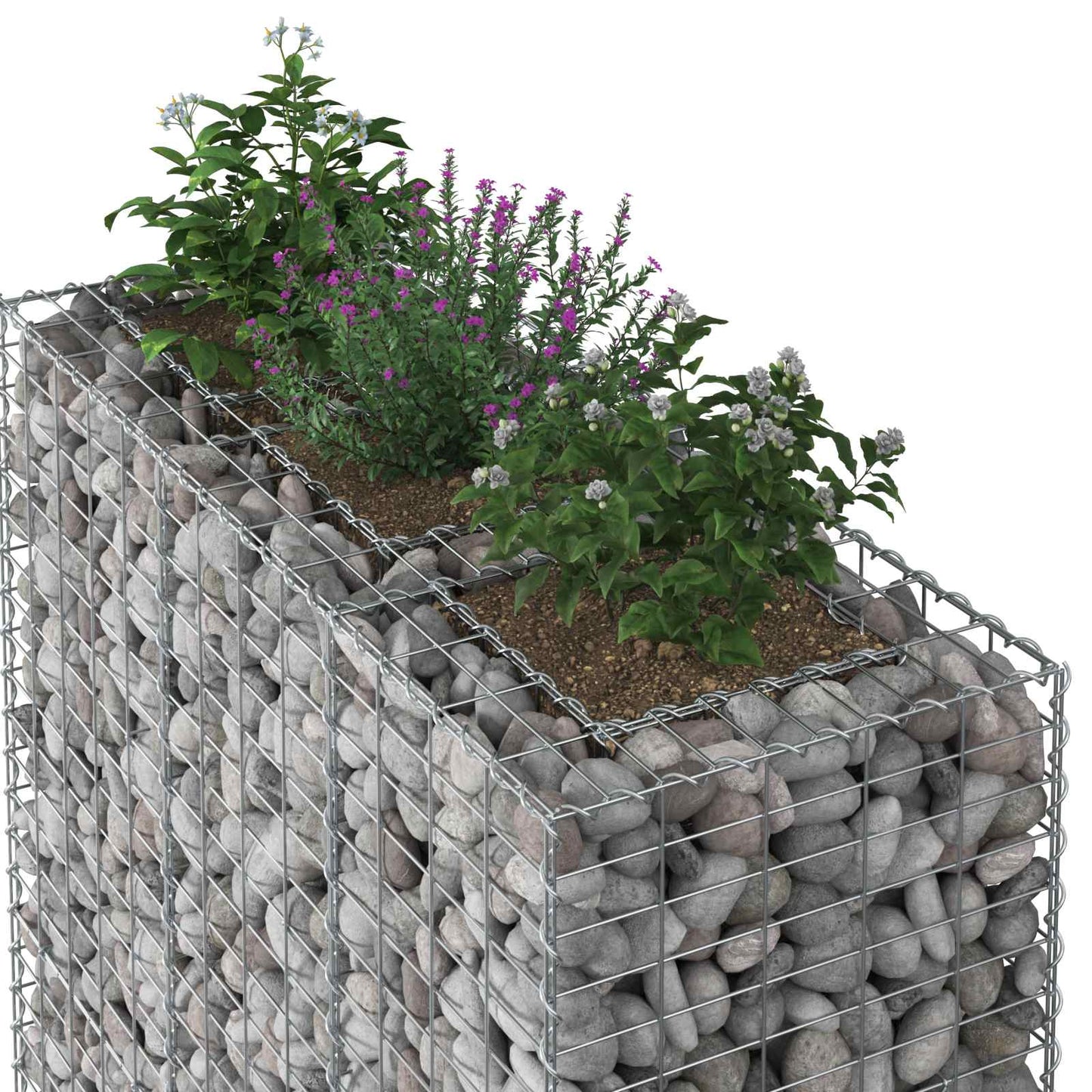vidaXL Ανασηκωμένο κρεβάτι gabion 2 τμχ. 130 x 50 x 150 εκ Ασημί