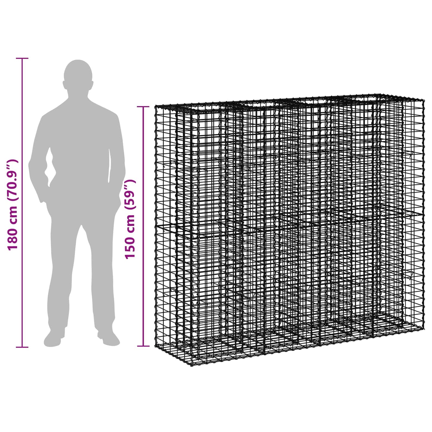 vidaXL Ανασηκωμένο κρεβάτι gabion 2 τμχ. 170 x 50 x 150 εκ Ασημί