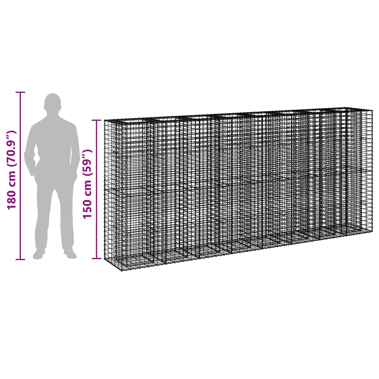 vidaXL Ανασηκωμένο κρεβάτι gabion 4 τμχ. 330 x 50 x 150 εκ Ασημί