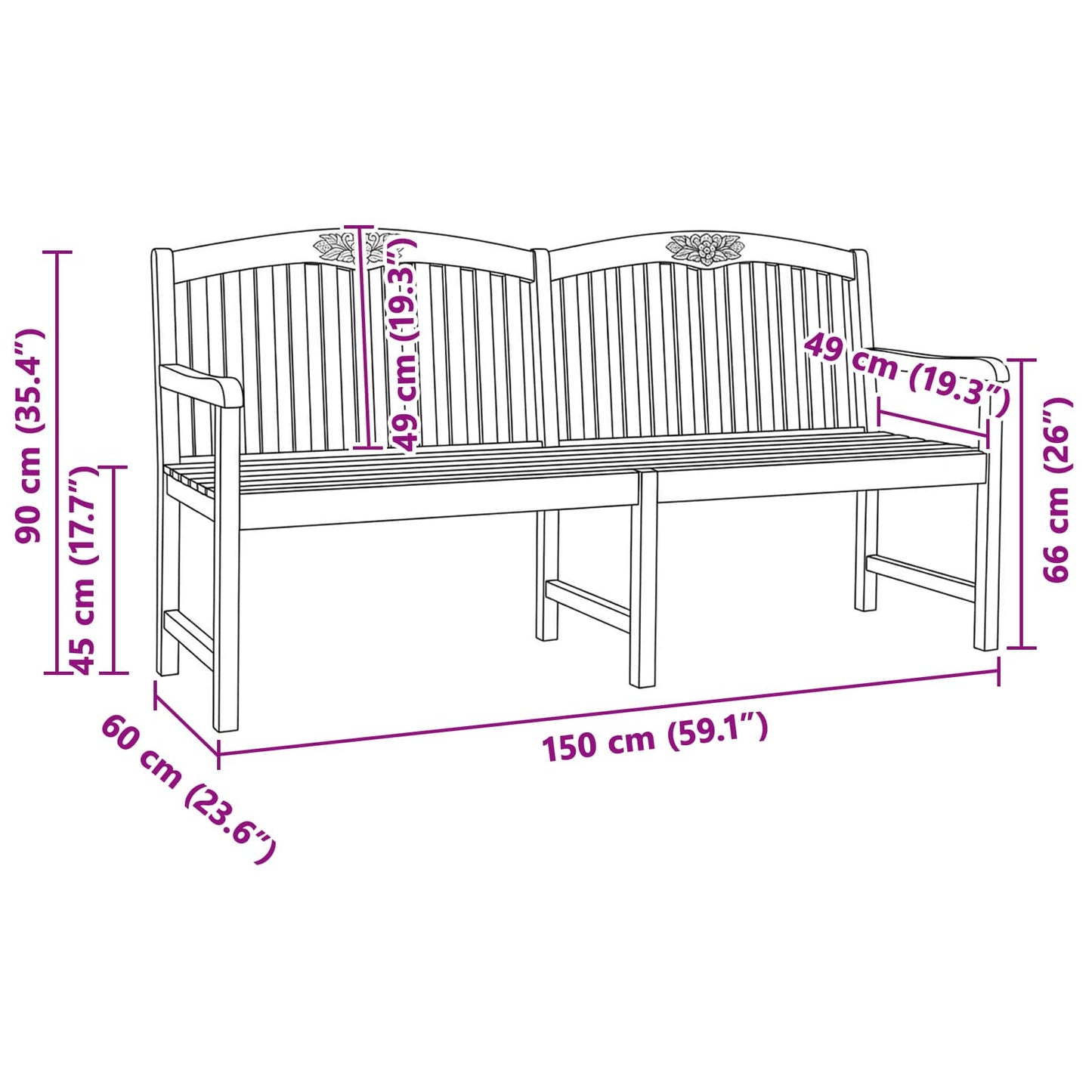 vidaXL Χειροποίητη Ροζ Παγκάκι Φυσικό 150 x 60 x 90 εκ Στερεό Ξύλο Τίκ