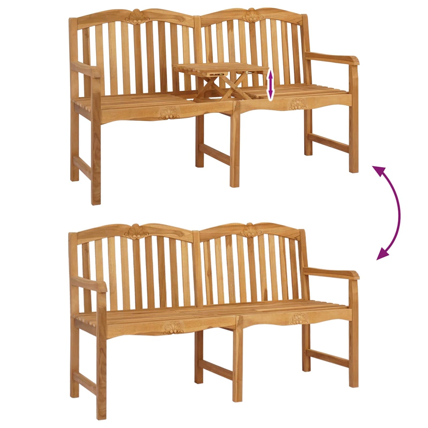 vidaXL Χειροποίητη Ροζ Παγκάκι Φυσικό 155 x 60 x 94 εκ Στερεό Ξύλο Τίκ