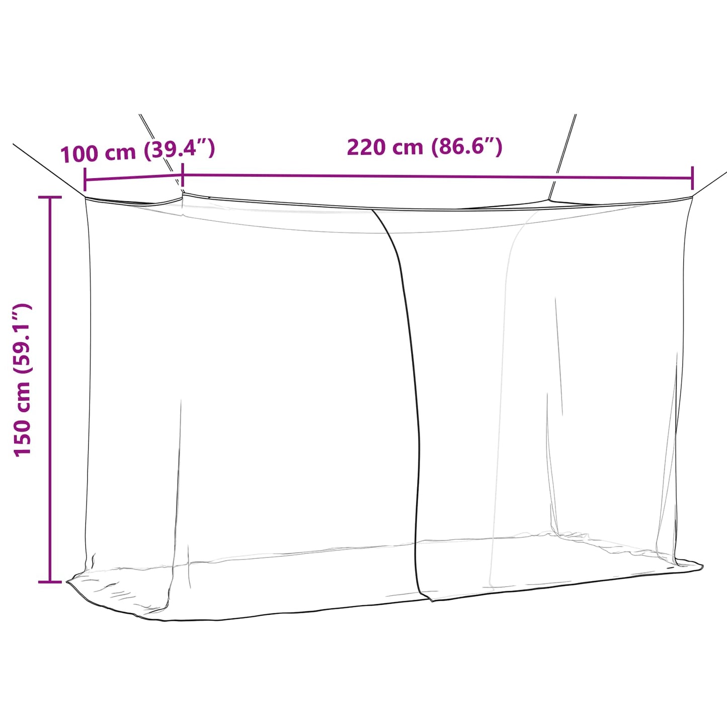 vidaXL Δίχτυ κουνουπιών για κρεβάτι 156 mesh Μαύρο 220 x 100 x 150 εκ