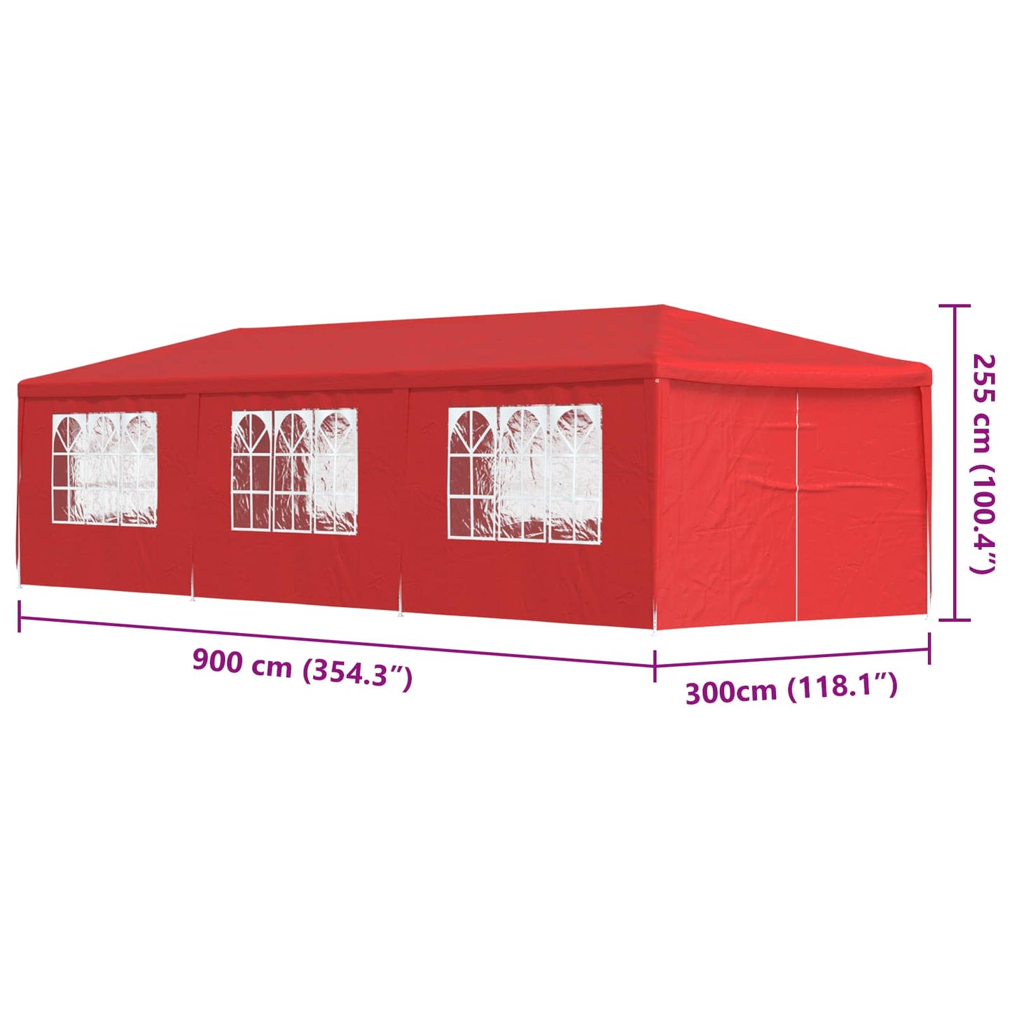 vidaXL Σκηνή Πάρτυ 900 x 300 x 255 εκ Κόκκινο