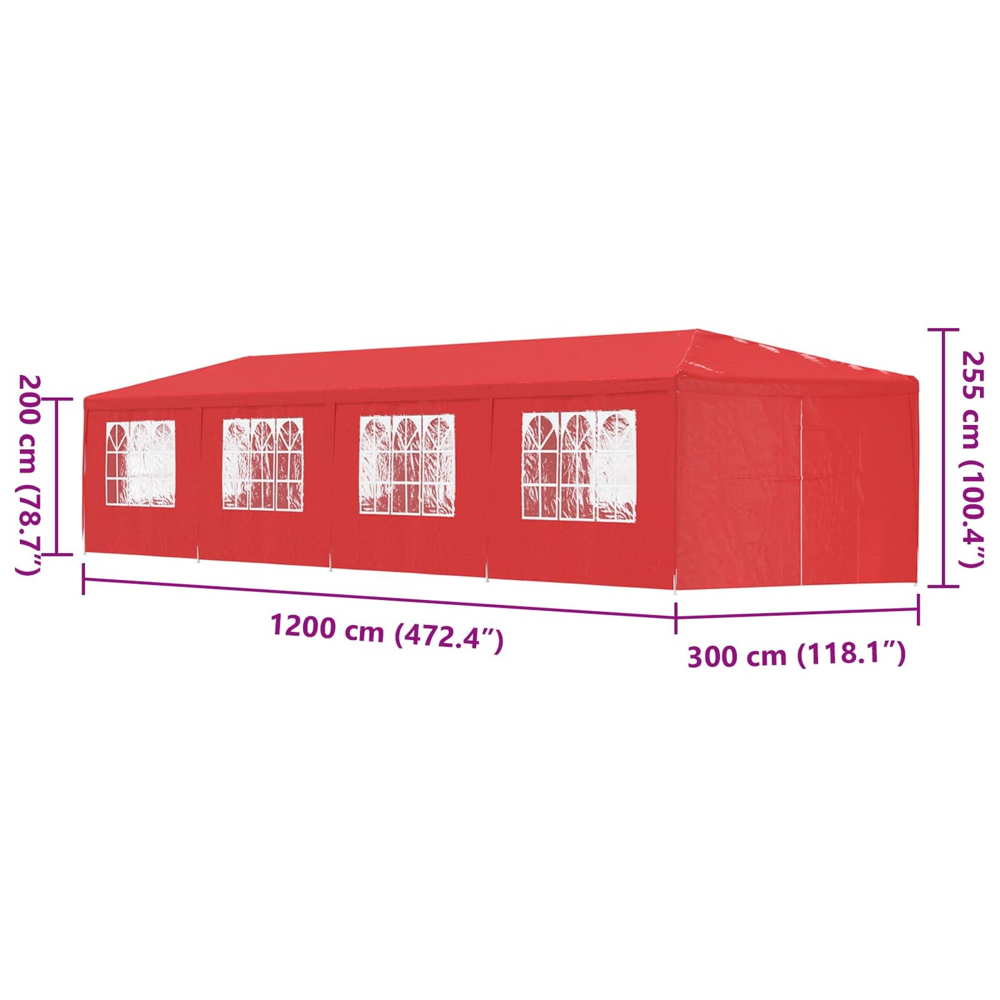 vidaXL Σκηνή Πάρτυ 1200 x 300 x 255 εκ Κόκκινο