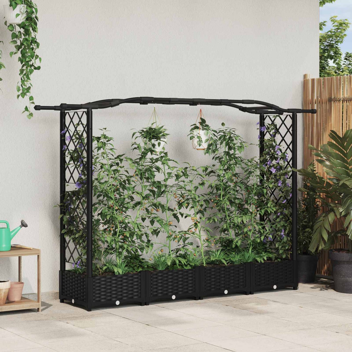 vidaXL Ανυψωμένο Κρεβάτι με Πέργκολα και Οροφή Μαύρο PP
