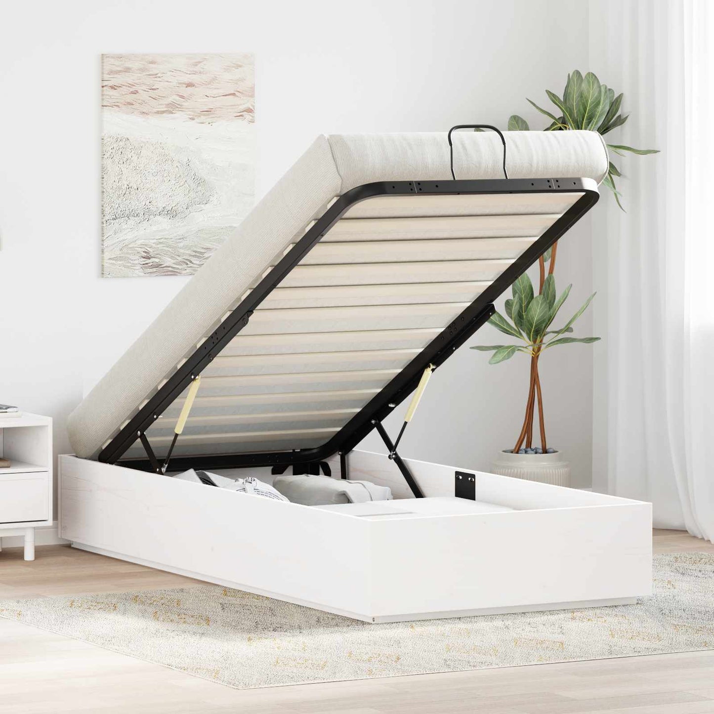 vidaXL Κρεβάτι Οθωμανικού Τύπου Λευκός 90 x 190 cm Στερεό πεύκο