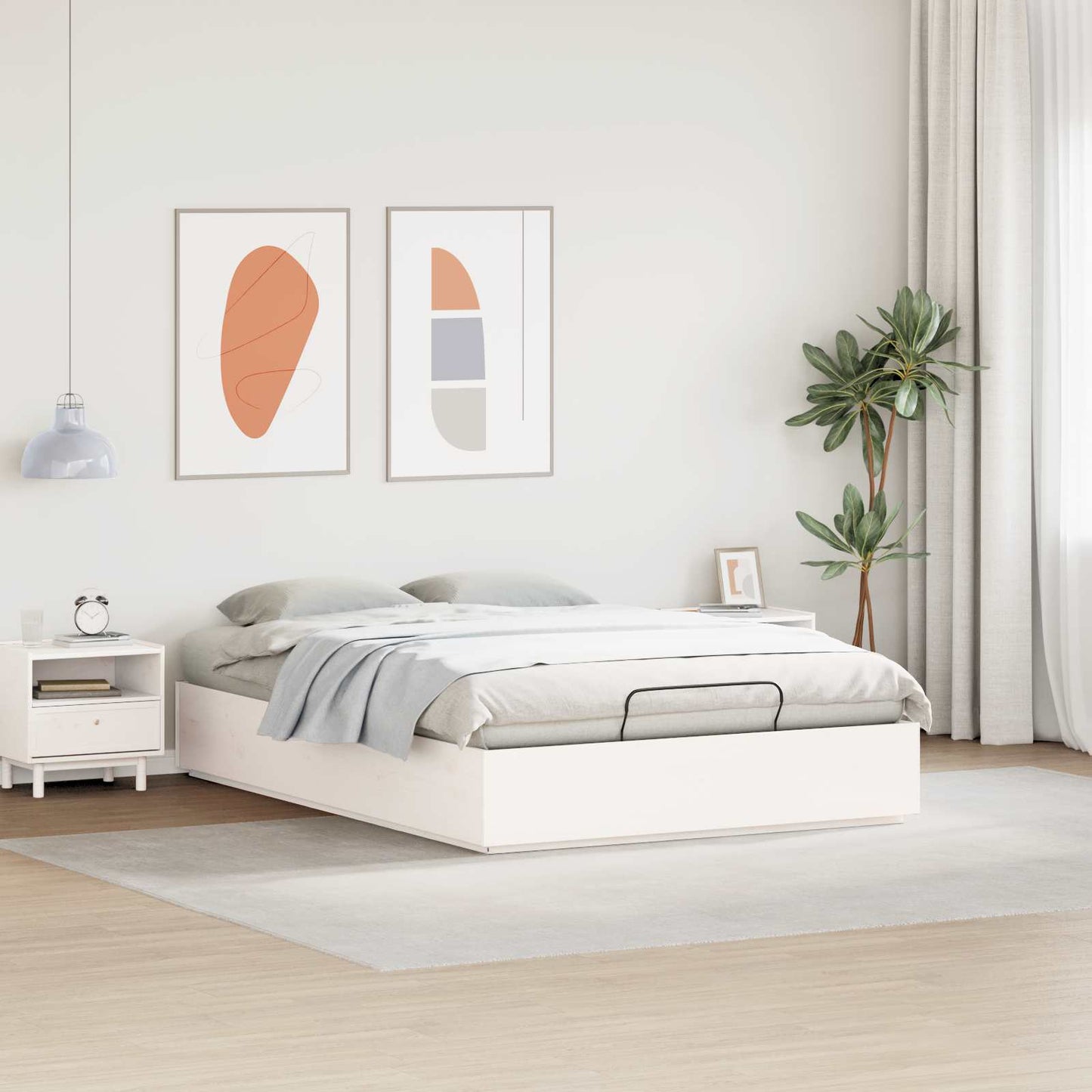 vidaXL Κρεβάτι Οθωμανικού Τύπου Λευκός 140 x 190 cm Στερεό πεύκο