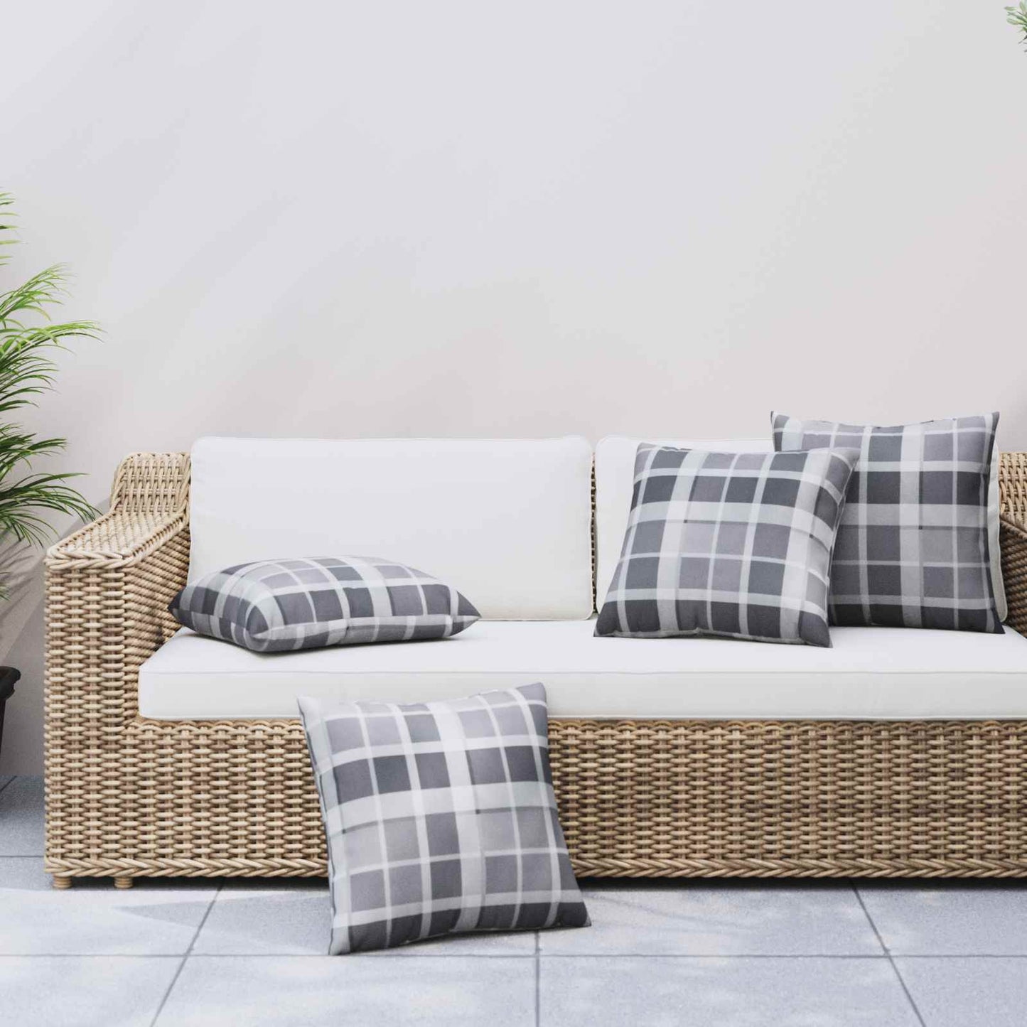 vidaXL Μαξιλάρι Εξωτερικού Χώρου 4 pcs Γκρι Καρό 50 x 50 cm Ύφασμα
