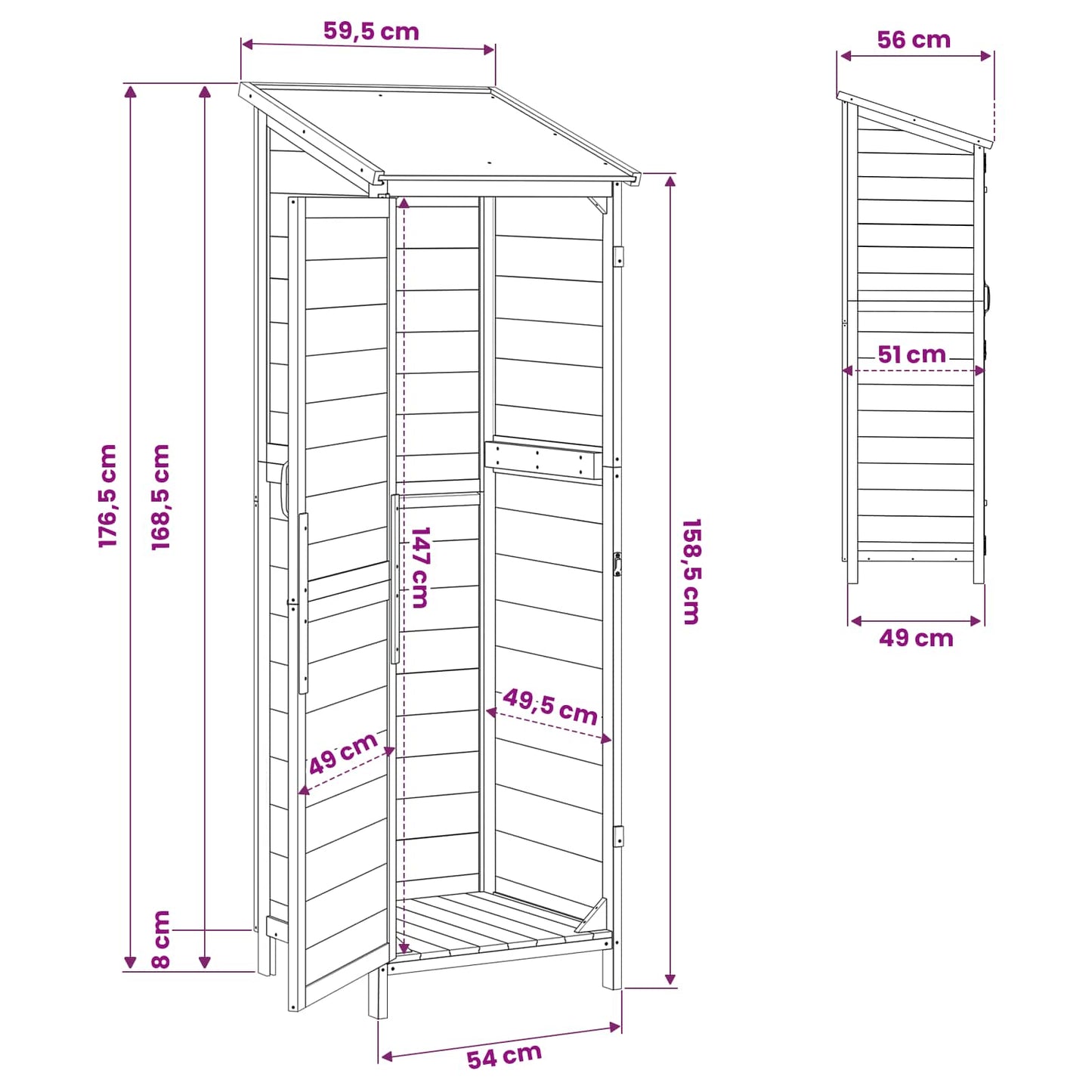 vidaXL Αποθήκη Κήπου Φυσικό 59,5 x 56 x 176,5 εκ. Στερεό Ξύλο Πεύκου