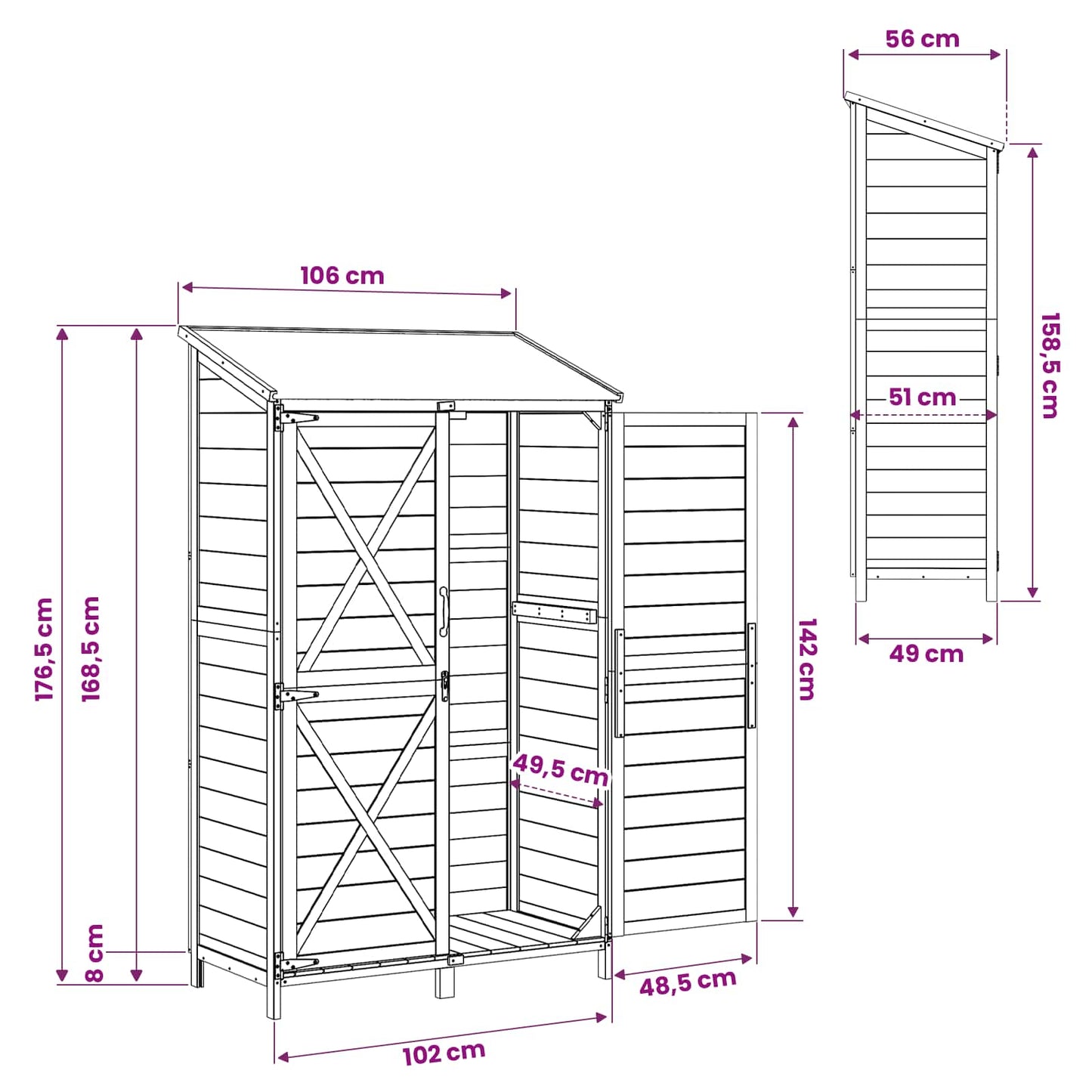 vidaXL Αποθήκη Κήπου Λευκό 106 x 56 x 176,5 εκ Στερεό Ξύλο Πεύκου