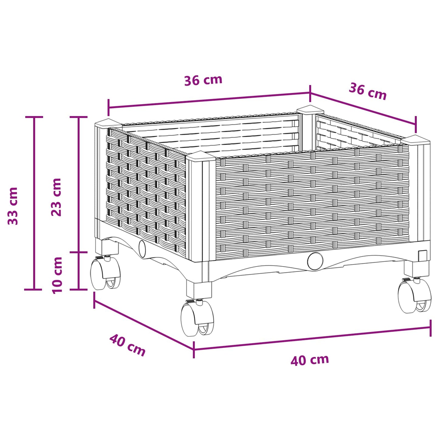 vidaXL Κήπος Γλαστράκι με Ροδάκια Καφέ 40 x 40 x 29 εκ PP