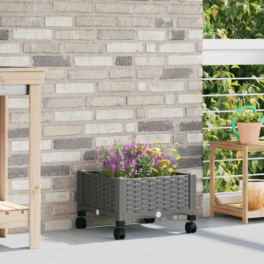 vidaXL Κήπος Γλαστράκι με Ροδάκια Ανοιχτό γκρι 40 x 40 x 33 cm PP