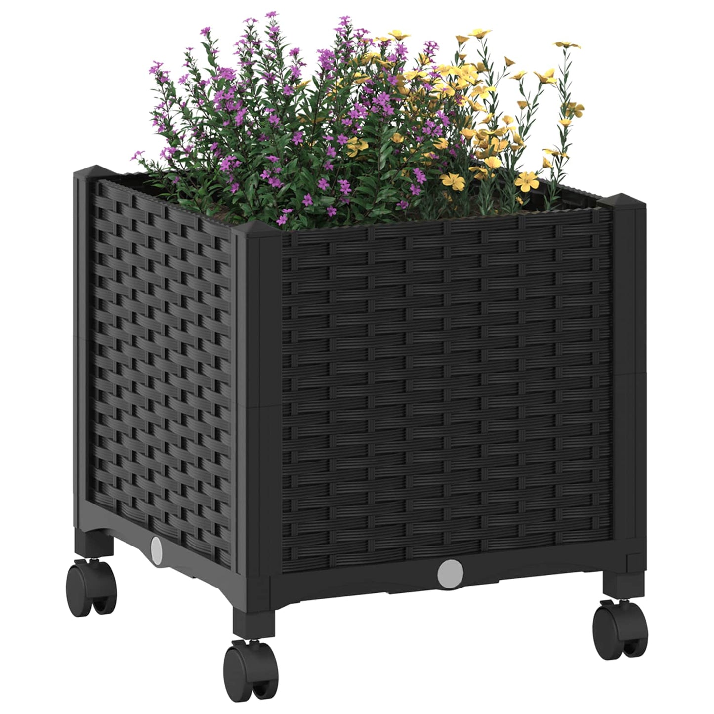 vidaXL Κήπος Γλαστράκι με Ροδάκια Μαύρο 40 x 40 x 44 εκ PP
