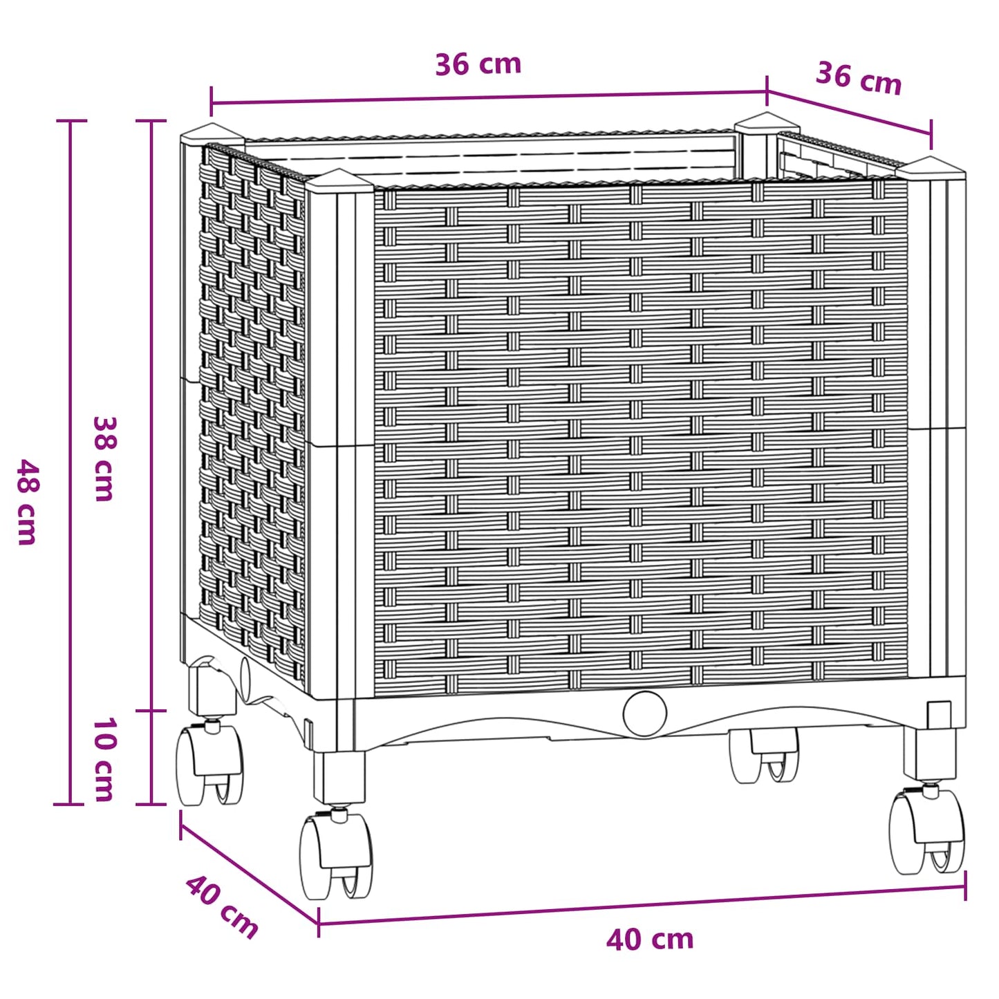 vidaXL Κήπος Γλαστράκι με Ροδάκια Μπλε Γκρι 40 x 40 x 48 cm PP
