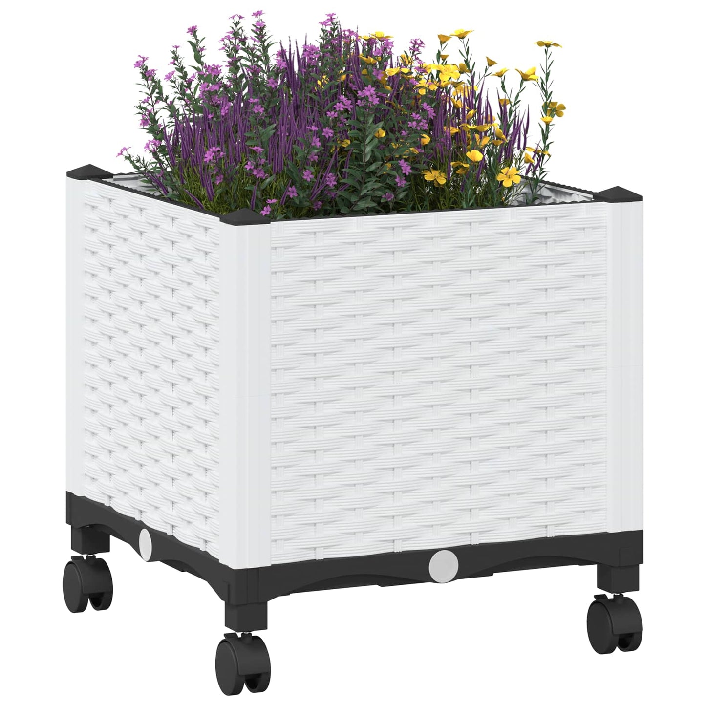 vidaXL Κήπος Γλαστράκι με Ροδάκια Λευκό 40 x 40 x 48 cm PP