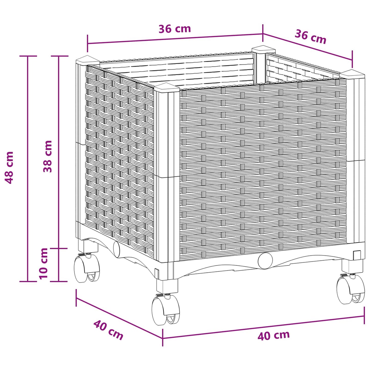 vidaXL Κήπος Γλαστράκι με Ροδάκια Λευκό 40 x 40 x 48 cm PP