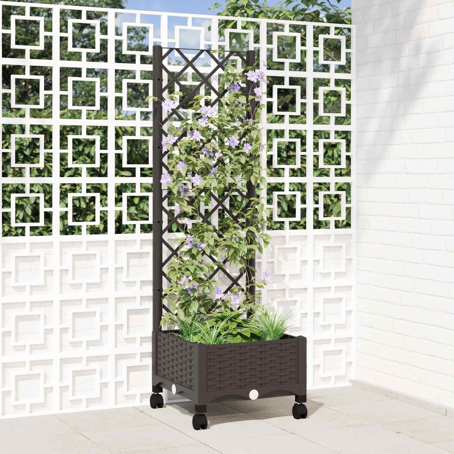 vidaXL Γλάστρα κήπου με πέργκολα & τροχούς Καφέ 40 x 40 x 131,5 εκ. PP