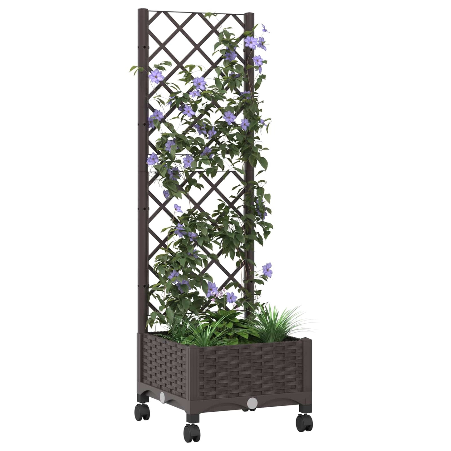 vidaXL Γλάστρα κήπου με πέργκολα & τροχούς Καφέ 40 x 40 x 131,5 εκ. PP