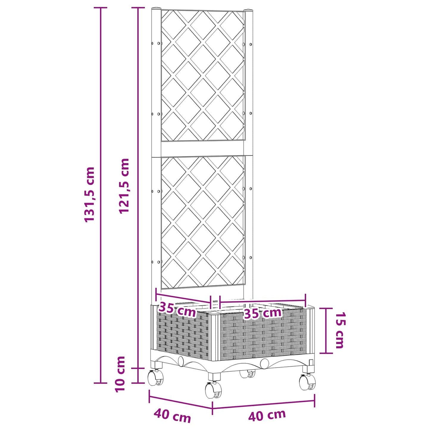 vidaXL Γλάστρα κήπου με πέργκολα & τροχούς Καφέ 40 x 40 x 131,5 εκ. PP