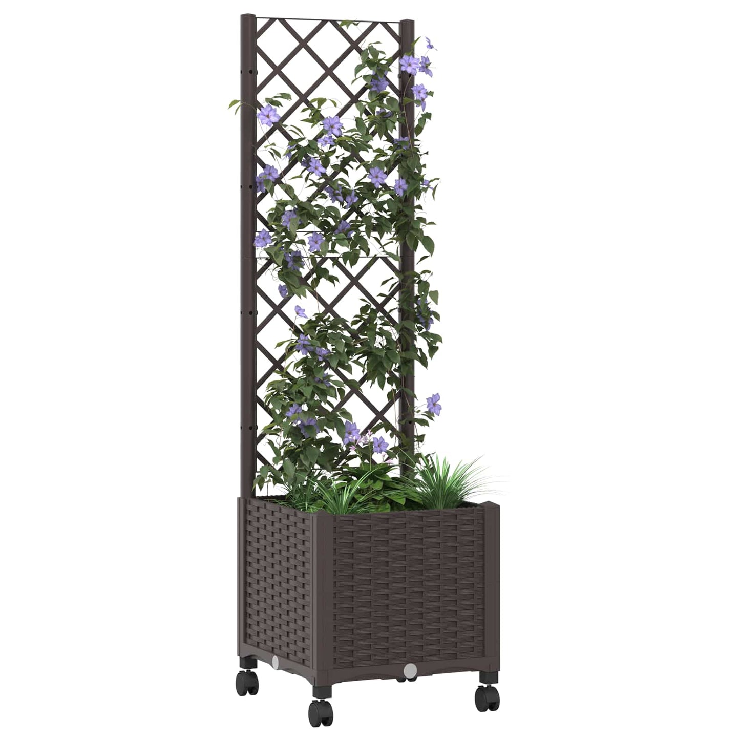 vidaXL Γλάστρα κήπου με πέργκολα & τροχούς Καφέ 40 x 40 x 146 εκ PP