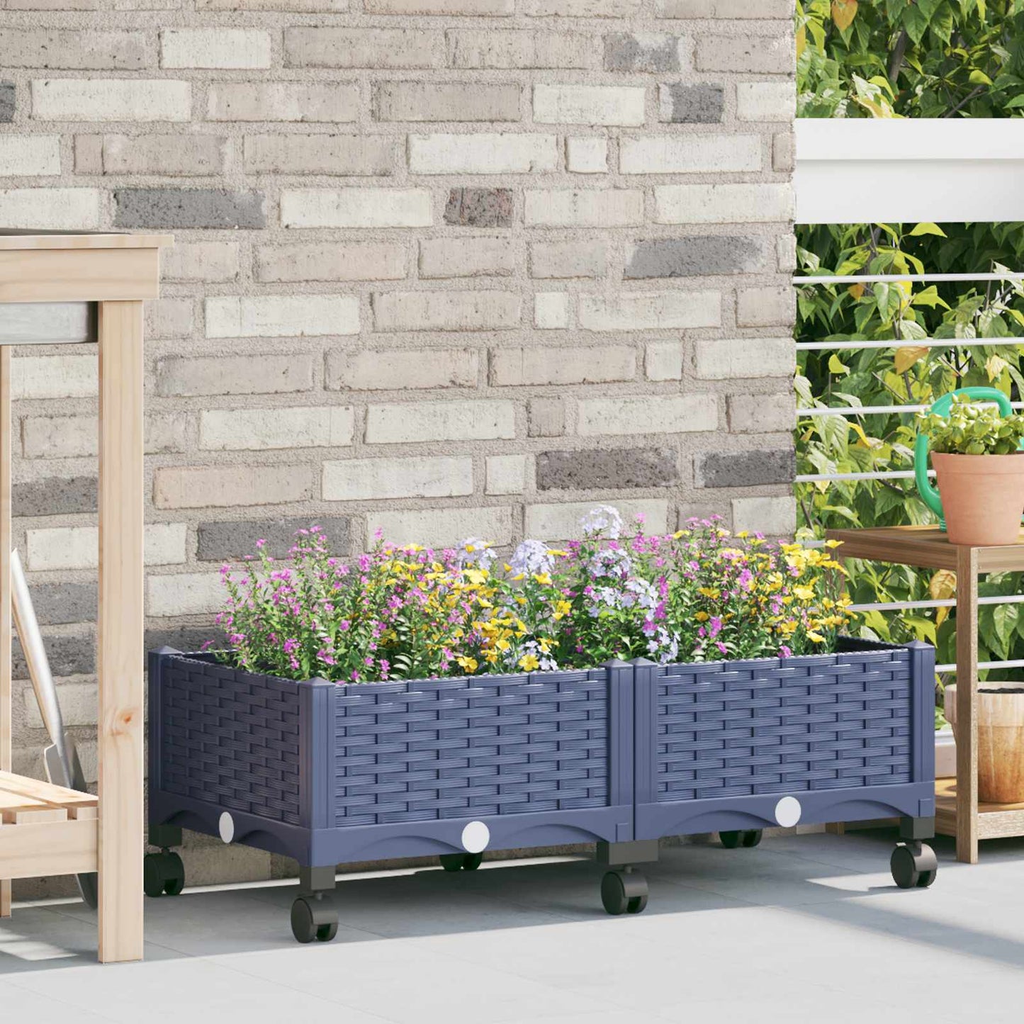 vidaXL Κήπος Γλαστράκι με Ροδάκια Μπλε Γκρι 80 x 40 x 33 cm PP