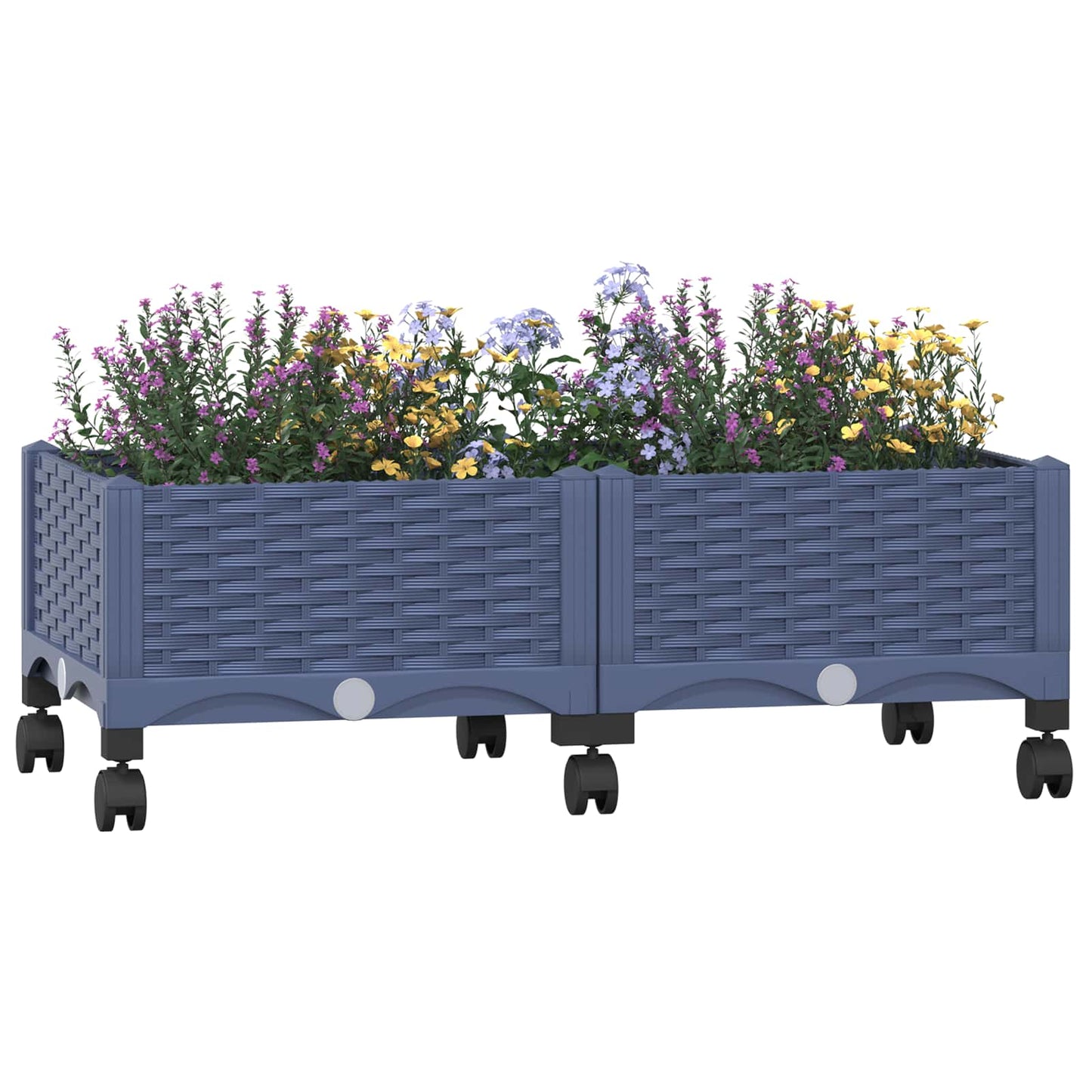 vidaXL Κήπος Γλαστράκι με Ροδάκια Μπλε Γκρι 80 x 40 x 33 cm PP