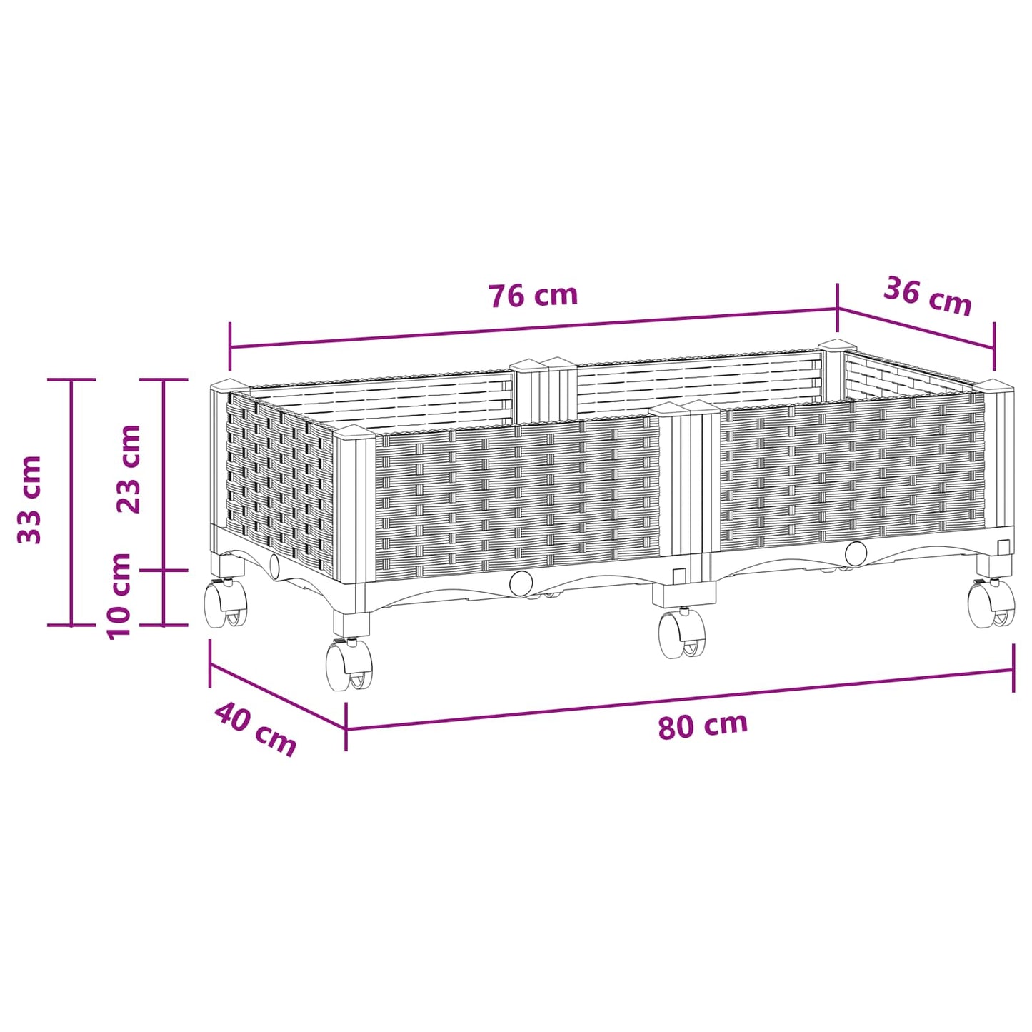 vidaXL Κήπος Γλαστράκι με Ροδάκια Ανοιχτό γκρι 80 x 40 x 33 cm PP