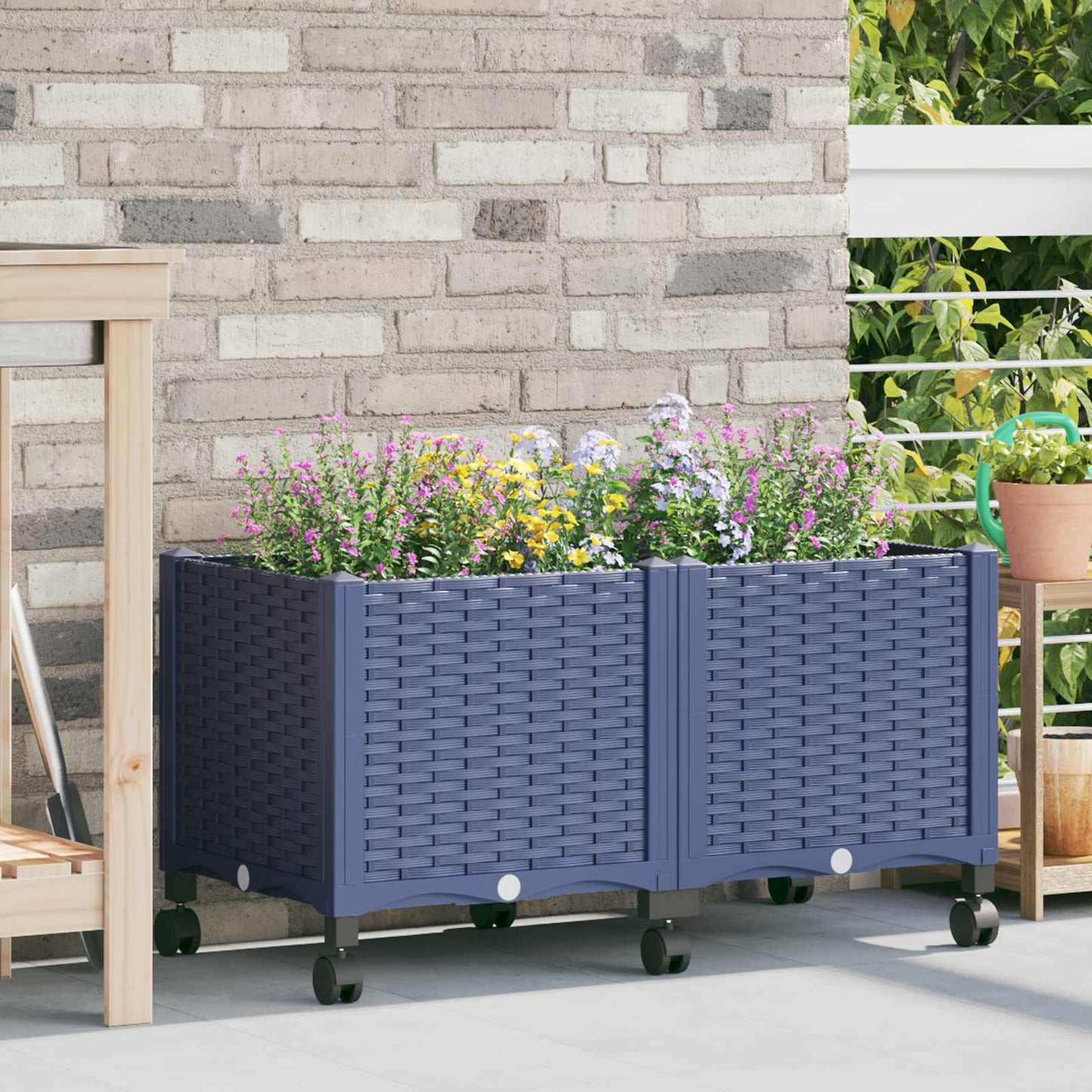 vidaXL Κήπος Γλαστράκι με Ροδάκια Μπλε Γκρι 80 x 40 x 48 cm PP