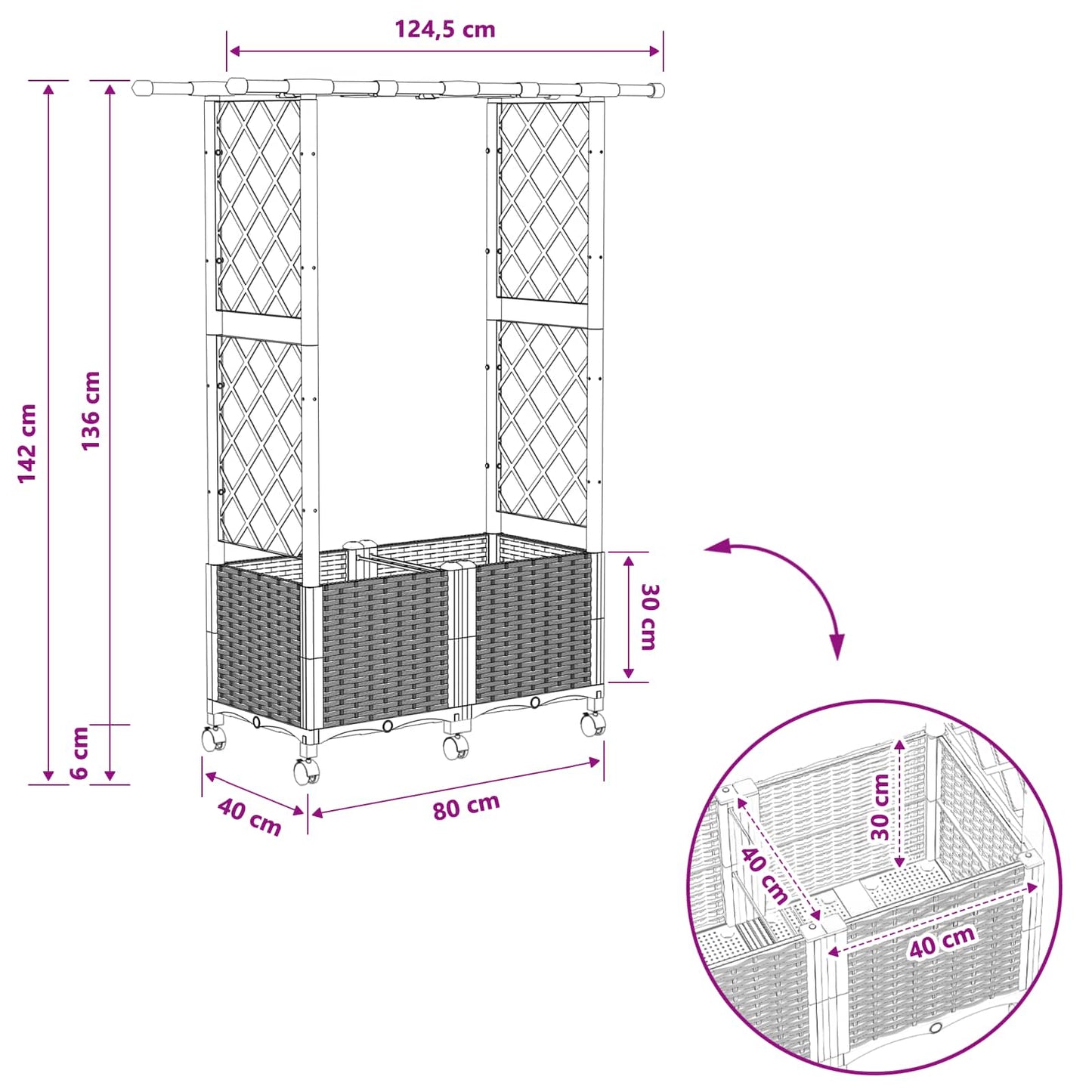 vidaXL Ανυψωμένο Κρεβάτι με Πέργκολα και Οροφή Ανοιχτό γκρι PP