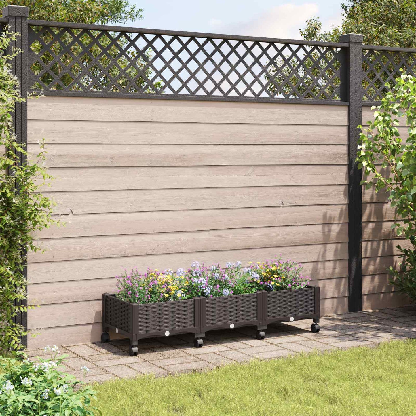 vidaXL Κήπος Γλαστράκι με Ροδάκια Καφέ 120 x 40 x 29 εκ PP