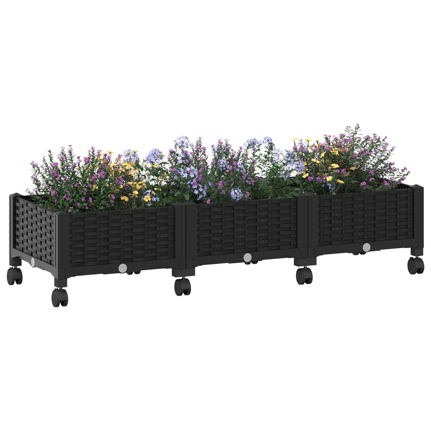 vidaXL Κήπος Γλαστράκι με Ροδάκια Μαύρο 120 x 40 x 29 εκ PP