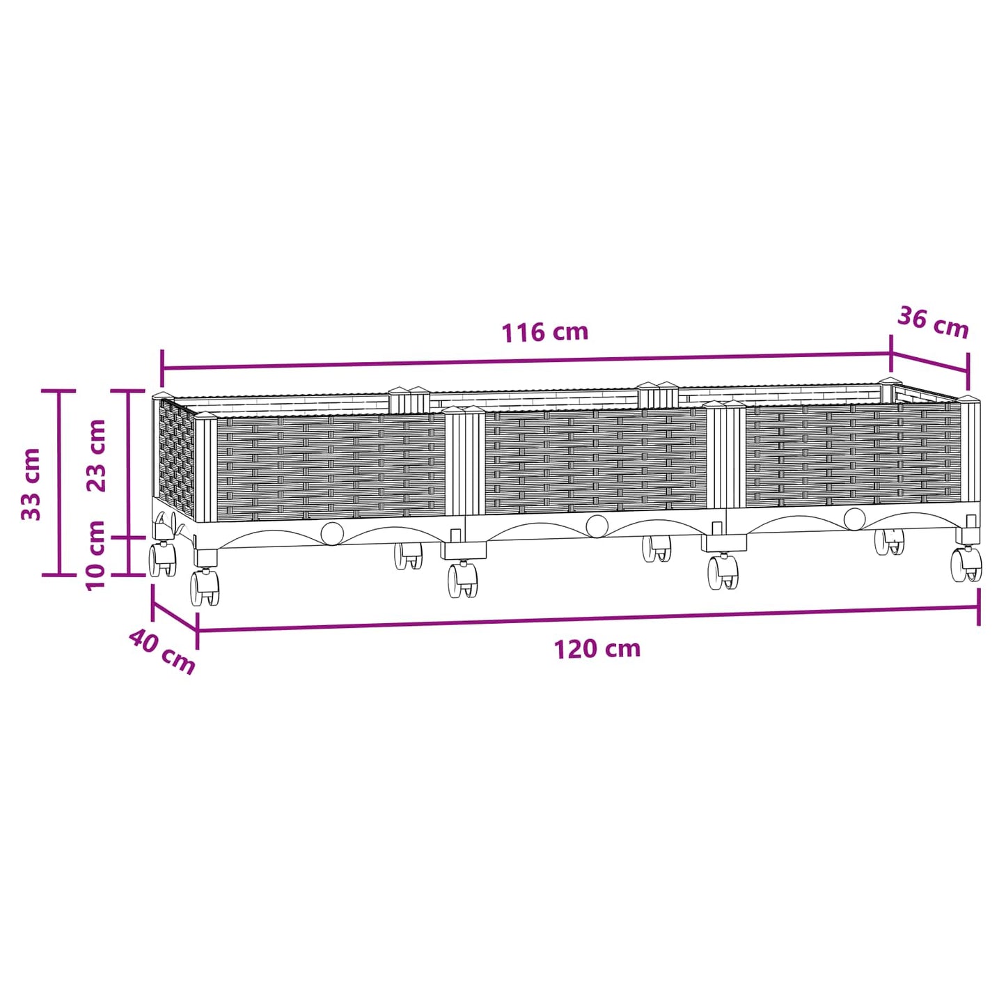 vidaXL Κήπος Γλαστράκι με Ροδάκια Μπλε Γκρι 120 x 40 x 33 cm PP