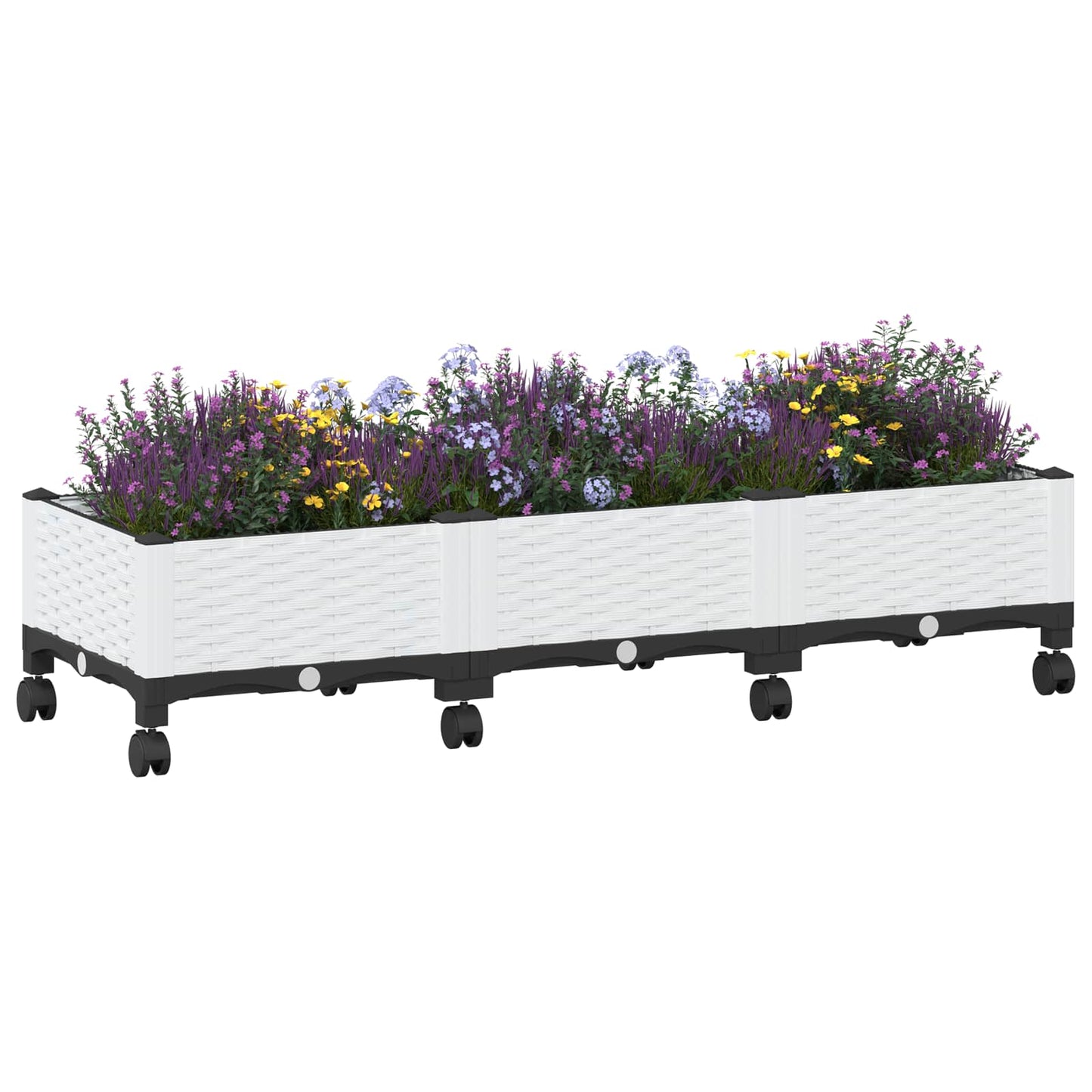 vidaXL Κήπος Γλαστράκι με Ροδάκια Λευκό 120 x 40 x 33 cm PP