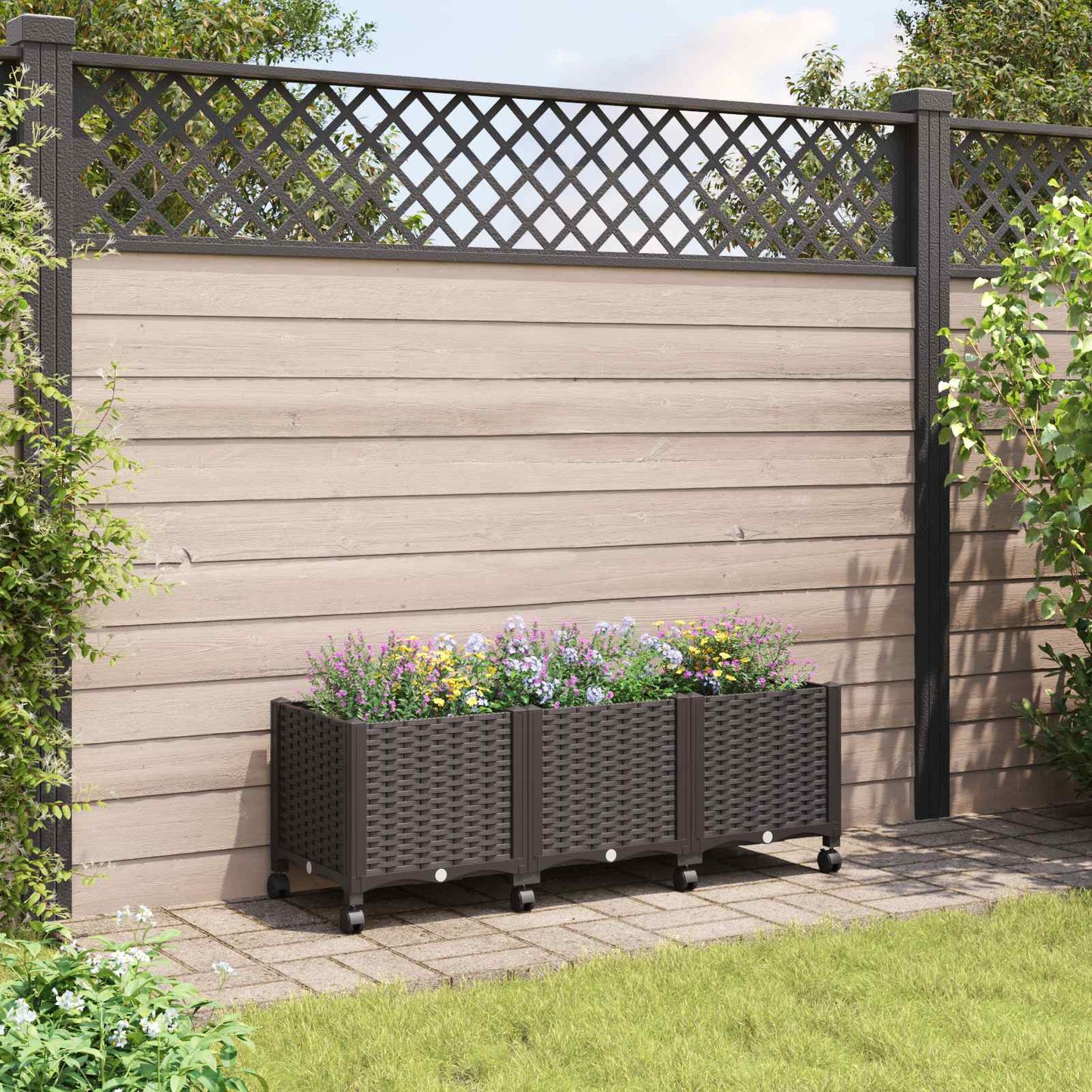 vidaXL Κήπος Γλαστράκι με Ροδάκια Καφέ 120 x 40 x 44 εκ PP