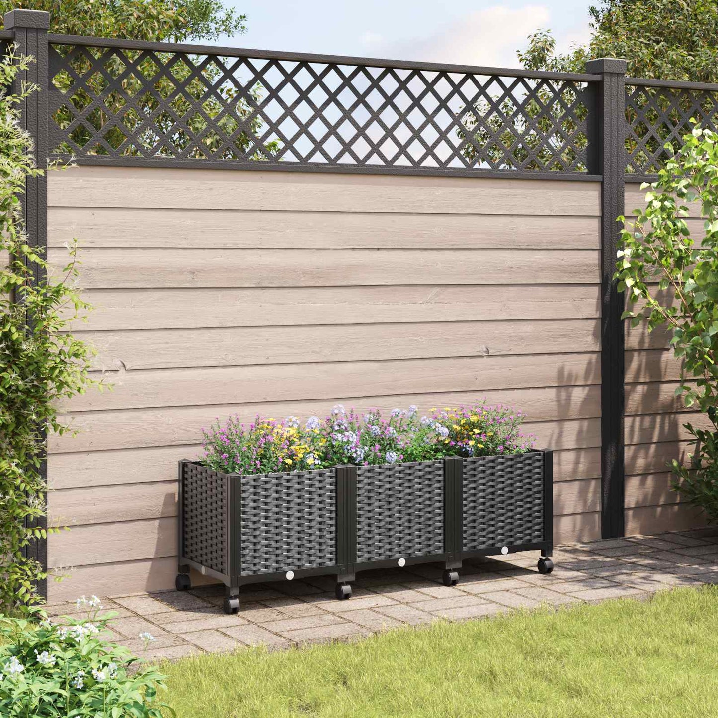 vidaXL Κήπος Γλαστράκι με Ροδάκια Μαύρο 120 x 40 x 44 εκ PP