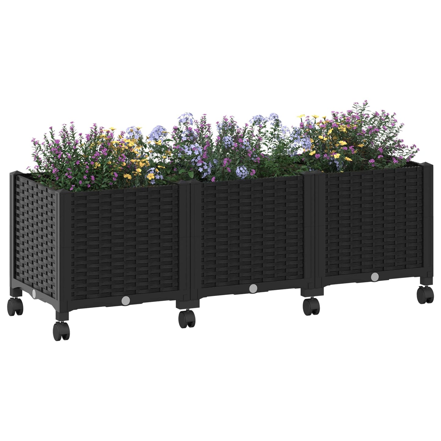 vidaXL Κήπος Γλαστράκι με Ροδάκια Μαύρο 120 x 40 x 44 εκ PP