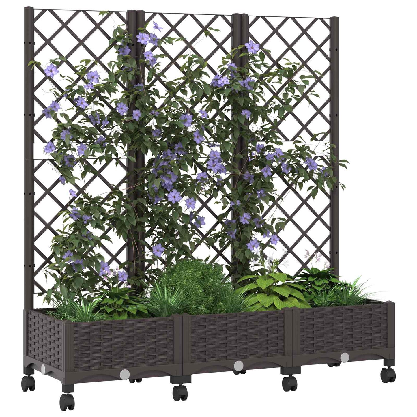 vidaXL Γλάστρα κήπου με πέργκολα & τροχούς Καφέ 120 x 40 x 131,5 εκ.