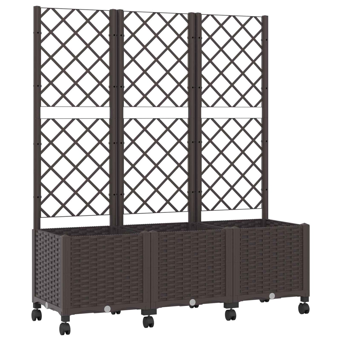 vidaXL Γλάστρα κήπου με πέργκολα & τροχούς Καφέ 120 x 40 x 146 εκ PP
